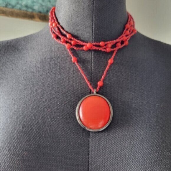 Chunky Beaded Peach Jewel tone Necklace - Picture 2 of 9